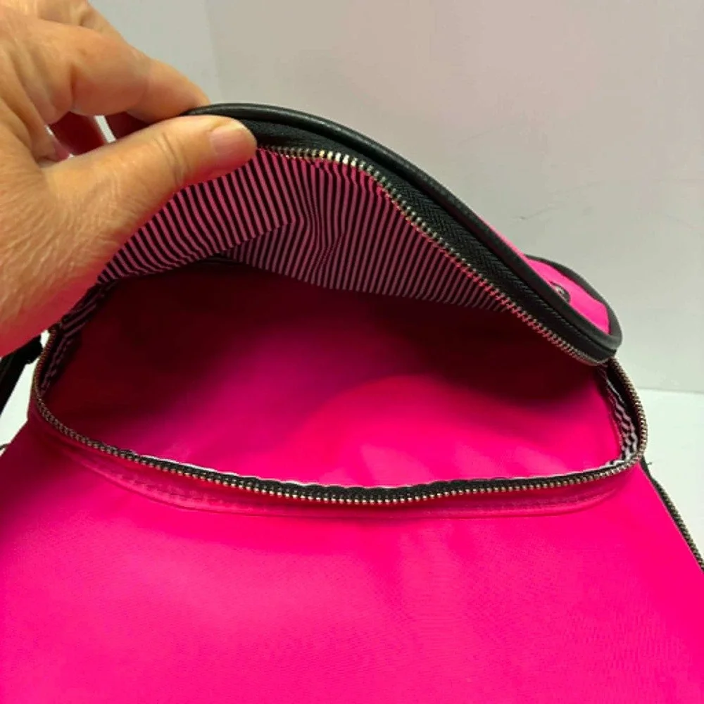 No Boundaries Nylon Backpack Womens Large Neon Pink Striped Lining Multi-Pocket